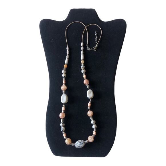 Linda For Chicos Neutral Speckled Multi Shape Beaded Single Strand Necklace - Picture 4 of 11